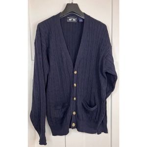 Woods & Gray Cardigan Sweater Men's L Blue‎ V Neck Solid Long Sleeve Cable Knit